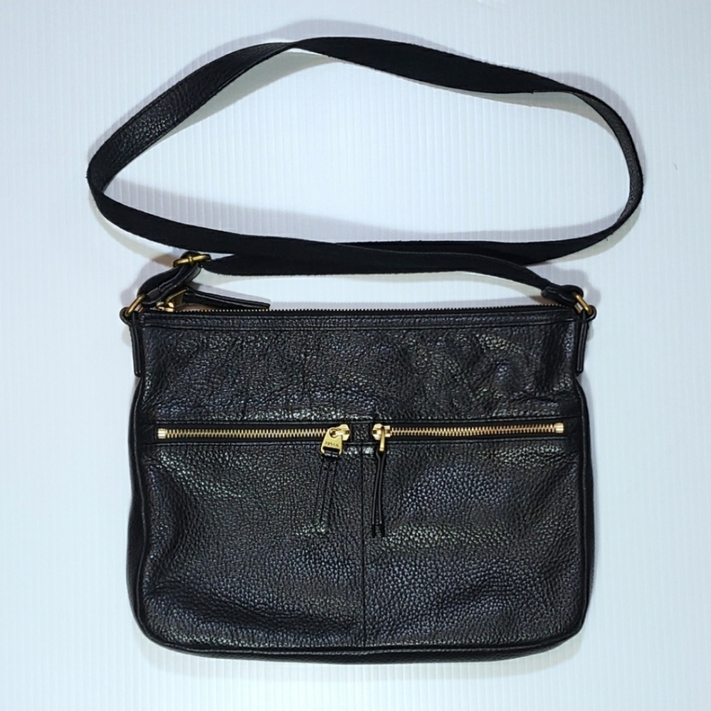 Fossil Black Leather Crossbody Bag Purse